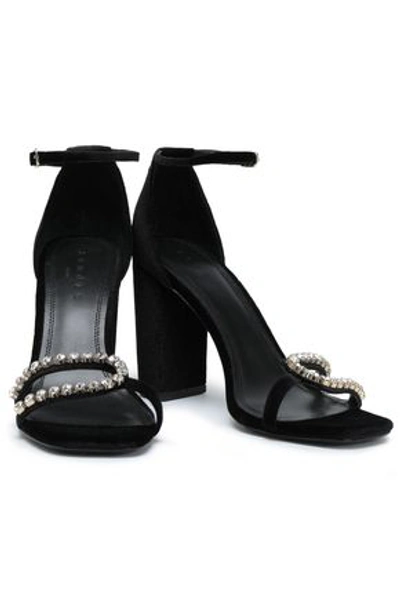 Sandro Crystal-embellished Velvet Sandals In Black