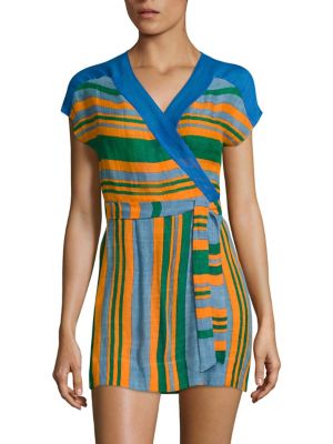 dvf striped wrap dress