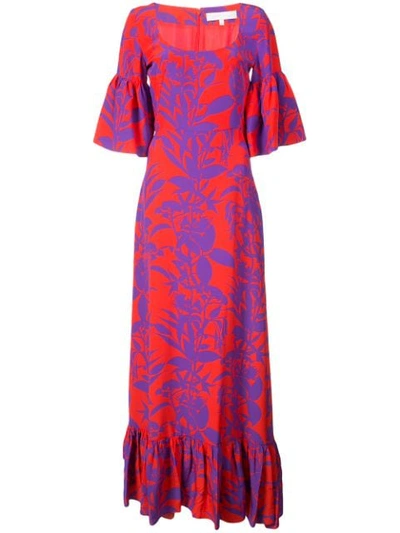 Borgo De Nor Fluted Printed Silk-crepe Maxi Dress In Red