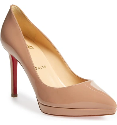 Christian Louboutin Pigalle Plato 100 Platform Patent Leather Pumps In Nude