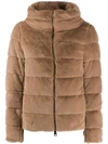 Herno Quilted-down Faux-fur Jacket In Brown