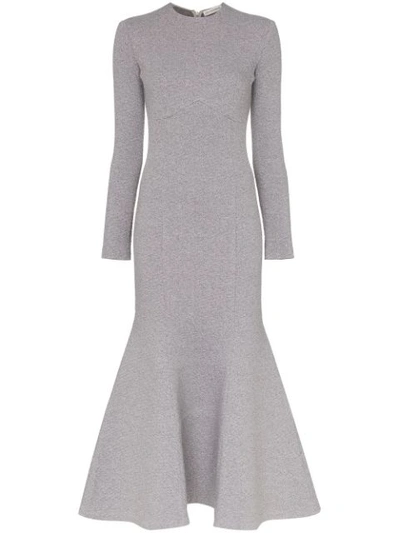 Vika Gazinskaya Trumpet-hem Cotton-blend Midi Dress In Grey