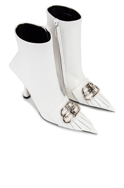 Balenciaga Fringe Knife Leather Ankle Boots In White