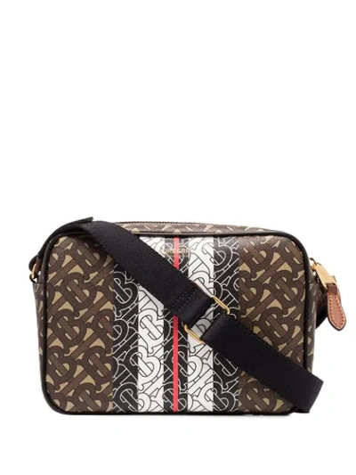 Burberry Monogram Stripe E-canvas Crossbody Bag In Brown