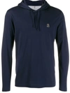 Brunello Cucinelli Men's Embroidered Hoodie In Cobalt