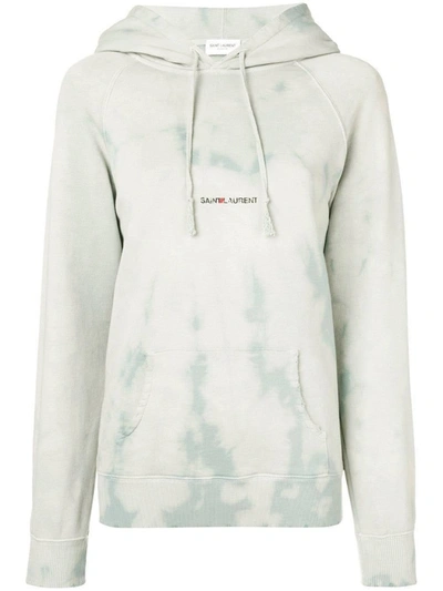 Saint Laurent Blue Women s Subtle Tie dye Logo Print Hoodie In White ModeSens
