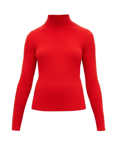Balenciaga High-neck Ribbed-knit Sweater In Red
