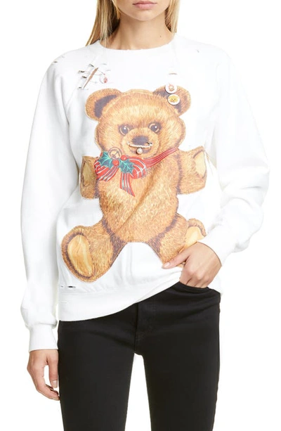 R13 Punk Teddy Bear Distressed Sweatshirt In Dirty White