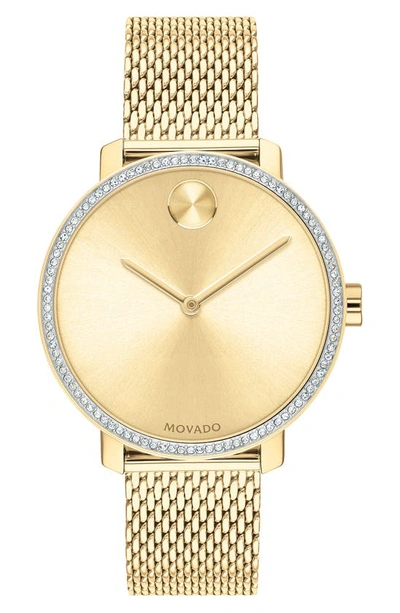 Movado Bold Crystal Bezel Mesh Strap Watch, 34mm In Gold