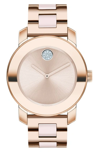 Movado Bold Pave Dot Ceramic Bracelet Watch, 36mm In Rose Gold