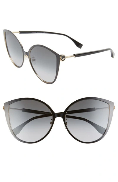 Fendi 60mm Special Fit Cat Eye Sunglasses In Black Gold/ Dkgray Gradient