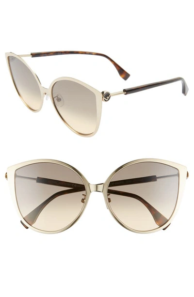 Fendi 60mm Special Fit Cat Eye Sunglasses In Gold/ Brown Ochre