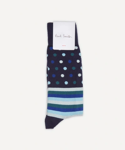 Paul Smith Striped Polka-dot Socks In Navy