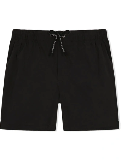 Dolce & Gabbana Kids' Nylon Swim Shorts With All-over Logo Print In Black
