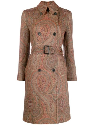 Etro Paisley Double-breasted Coat In Brown