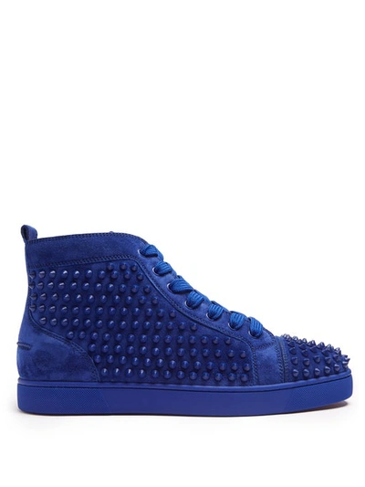 Christian Louboutin Louis Spike-embellished High-top Trainers In Blue