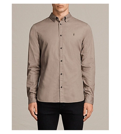 Allsaints Redondo Slim-fit Cotton Shirt In Shale Brown