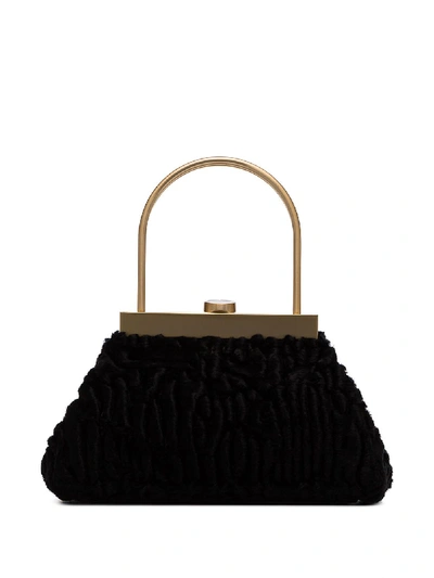 Cult Gaia Estelle Mini Faux Fur Top Handle Bag In Black