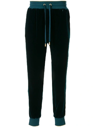 Dolce & Gabbana Embroidered Crest Track Pants In Green
