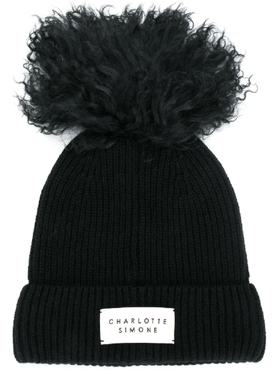 Charlotte Simone Cashmere Pom Pom Beanie In Black