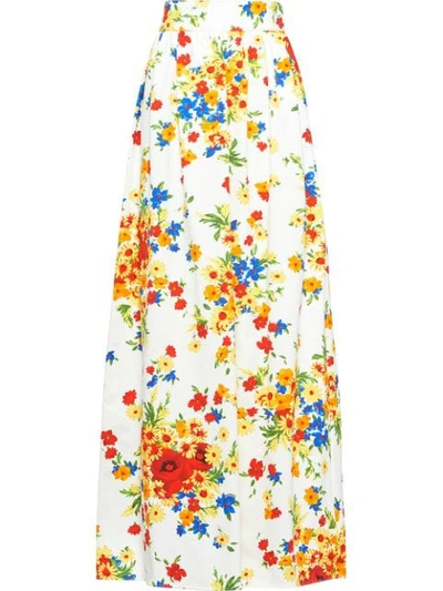 Miu Miu Drill Floral Print Skirt In F0009 White