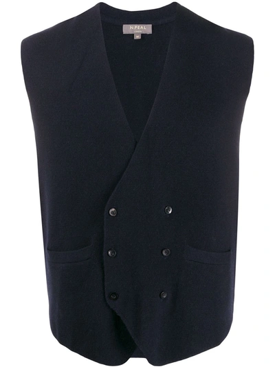 N•peal Double-breasted Knitted Waistcoat In Blue