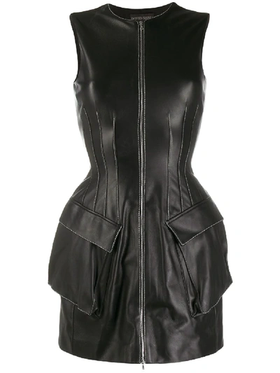 David Koma Structured Leather Mini Dress In Black/white