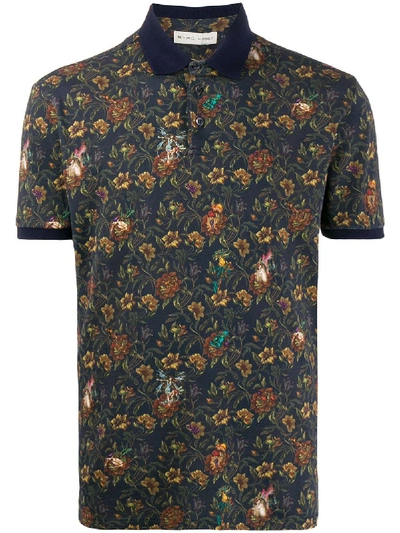 Etro Floral Print Polo Shirt In Blue