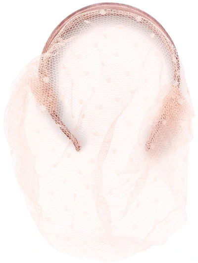 Red Valentino Veil Detailed Velvet Headband In Pink