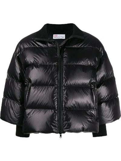 Red Valentino Red(v) Cropped Puffer Jacket In Black