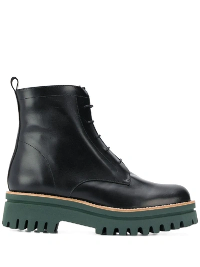 Paloma Barceló Anfibio Paloma Barcelò Boot In Black Leather With Green Sole In Nero