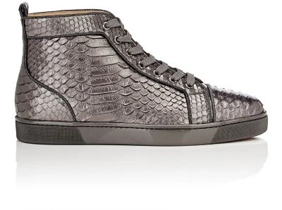 Christian Louboutin Louis Orlato Flat Python Sneakers In Silver