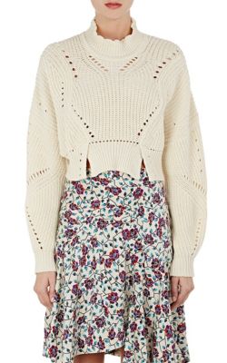 Isabel Marant Gane Cropped Pointelle-trimmed Cotton And Wool-blend Sweater  In Ecru | ModeSens