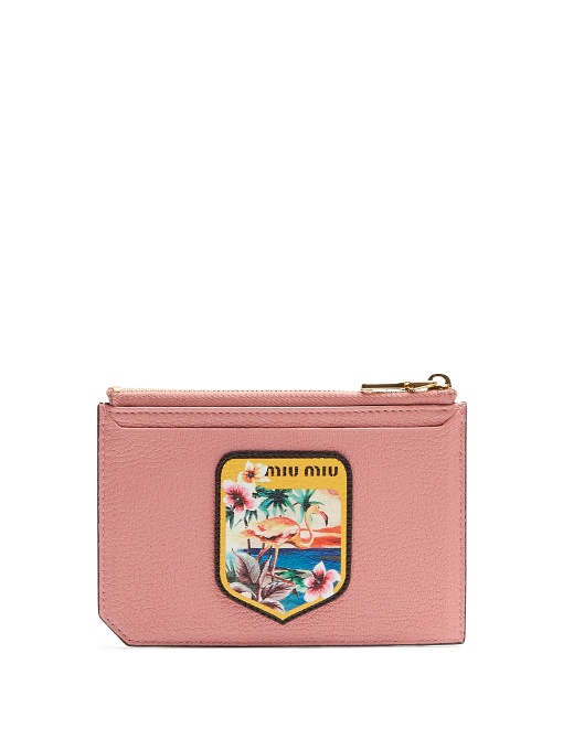 Miu Miu Badge-appliqué Leather Cardholder In Pink | ModeSens