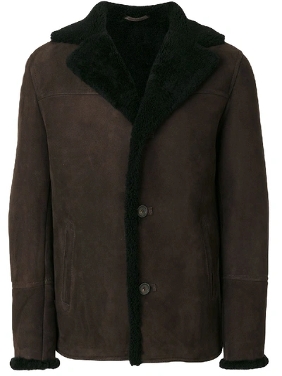 Desa 1972 Buttoned Shearling Jacket In Brown