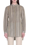 Akris Tweed-print Long-sleeve Wool Blouse In Multi