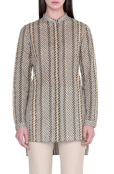 Akris Tweed-print Long-sleeve Wool Blouse In Multi