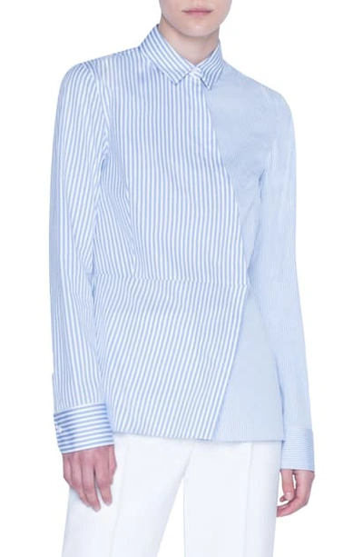 Akris Punto Asymmetric Stripe Peplum Poplin Blouse In Sky Blue