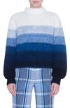 Akris Punto Horizontal Stripe Puff-sleeve Stretch-alpaca Wool Knit Sweater In Multi