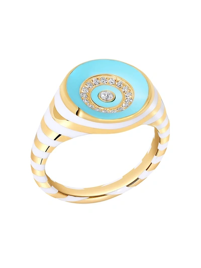 State Property Rinzo 18k Yellow Gold, Diamond & Turquoise Enamel Signet Ring