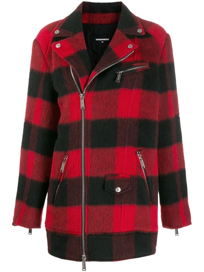 Dsquared2 Check-pattern Zipped Coat In Red