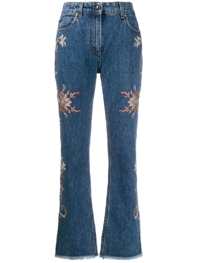 Etro Floral Bootcut Denim Jeans In Blue