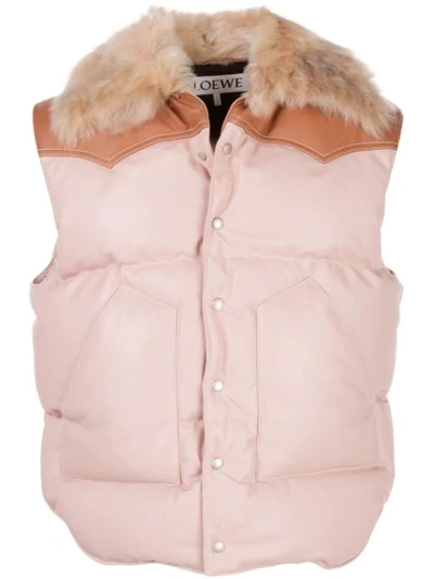 Loewe Faux Fur Collar Padded Gilet In Pink