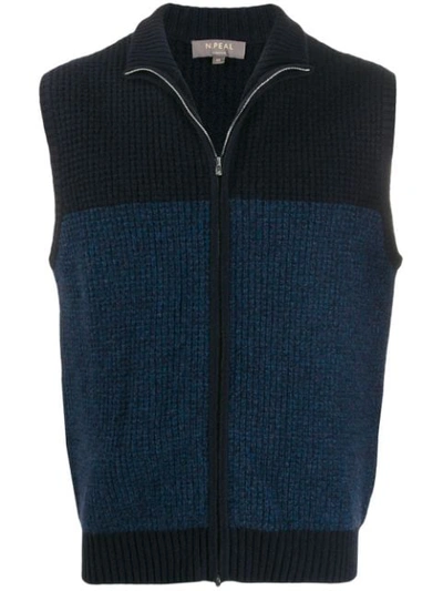 N.peal Zipped Knitted Waistcoat In Blue