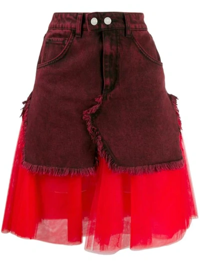 Brognano Layered Fabric Mix Skirt In Red