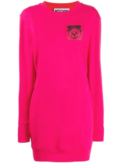 Moschino Logo Patch Sweatshirt Dress In Pink
