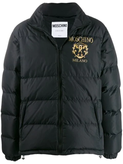 Moschino Logo Print Padded Jacket In Black