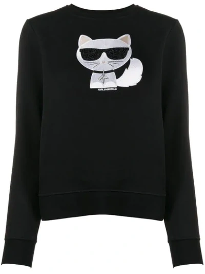 Karl Lagerfeld Choupette Print Sweatshirt In Black