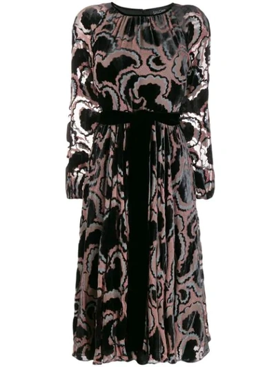 Saloni Printed Tie-waist Dress In Black