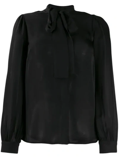 Michael Kors Silk Pussybow Blouse In Black